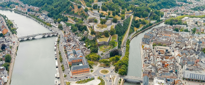 Vue a&eacute;rienne de Namur, confluence de la Sambre et de la Meuse